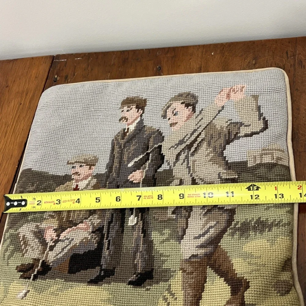 Golfers Needlepoint Pillow-Wool-14 Inches- Velver-Feel Backing‎ With Zipper